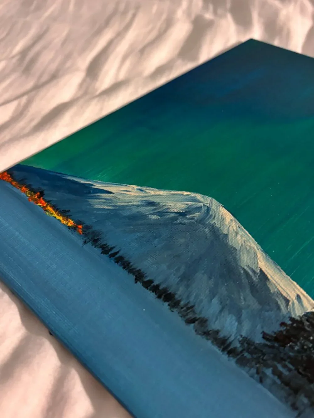 Handmade Aurora Borealis Canvas Painting Northern Lights Snow Mountain Wall Art